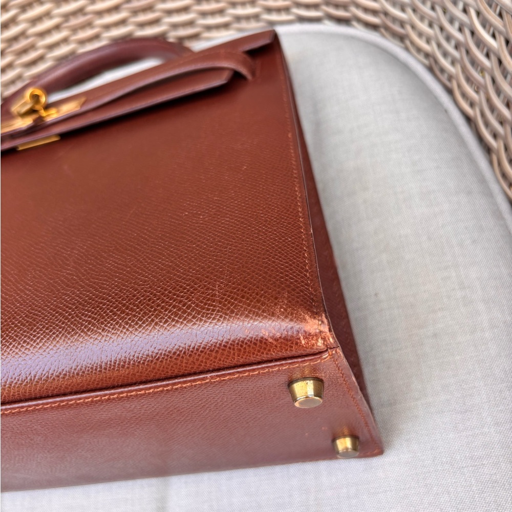 Authentic HERMES KELLY 32 gold brown courchevel leather bag - Picture 7 of 15